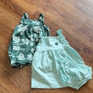 Baby Floral Romper and Green Dress Set